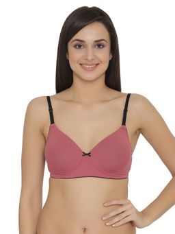 Clovia - Cotton Printed Padded Full Cup Wire Free T-Shirt Bra - Pink