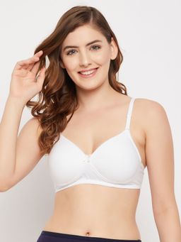 Clovia - Cotton Printed Padded Full Cup Wire Free T-Shirt Bra - White
