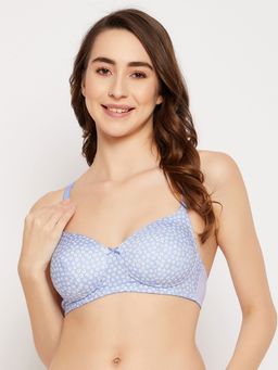 Clovia - Polyamide Printed Padded Full Cup Wire Free T-Shirt Bra - Blue