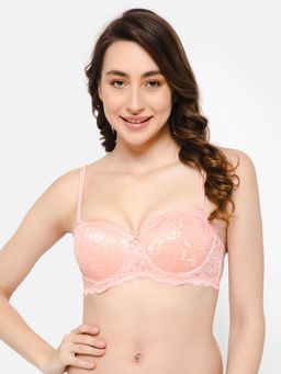 Clovia - Lace Printed Padded Full Cup Underwired Balconette Bra - Pink