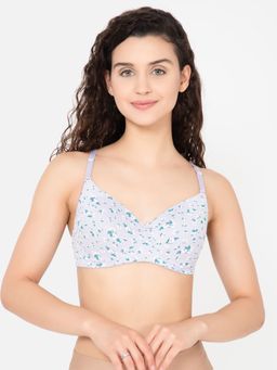 Clovia - Cotton Printed Padded Full Cup Wire Free T-Shirt Bra - Grey