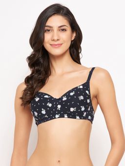 Clovia - Cotton Printed Padded Full Cup Wire Free T-Shirt Bra - Blue