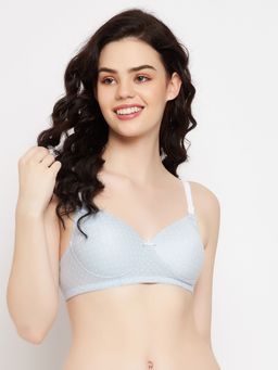 Clovia - Cotton Polka Padded Full Cup Wire Free T-Shirt Bra - Blue