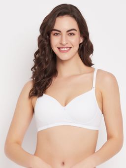 Clovia - Cotton Printed Padded Full Cup Wire Free T-Shirt Bra - White