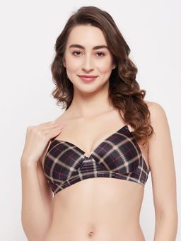 Clovia - Polyamide Printed Padded Full Cup Wire Free T-Shirt Bra - Black