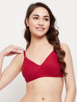 Clovia - Cotton Printed Non-Padded Full Cup Wire Free Full Figure Bra - Maroon