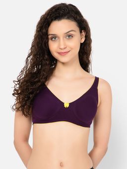 Clovia - Cotton Printed Non-Padded Demi Cup Wire Free Full Figure Bra - Purple