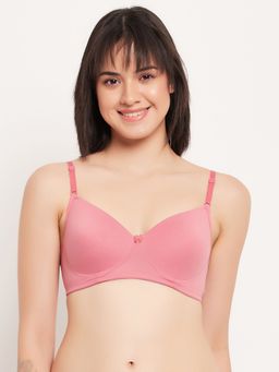 Clovia - Cotton Printed Padded Full Cup Wire Free T-Shirt Bra - Pink