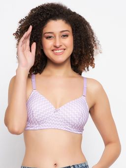 Clovia - Polyamide Printed Padded Full Cup Wire Free T-Shirt Bra - Purple