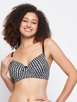Clovia - Polyamide Printed Padded Full Cup Wire Free T-Shirt Bra - Black