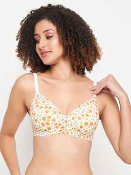 Clovia - Polyamide Printed Padded Full Cup Wire Free T-Shirt Bra - White
