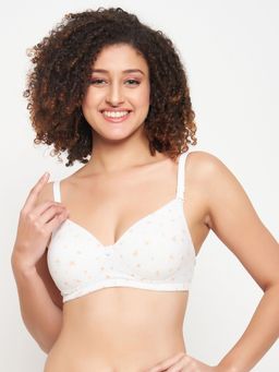 Clovia - Polyamide Printed Padded Full Cup Wire Free T-Shirt Bra - White