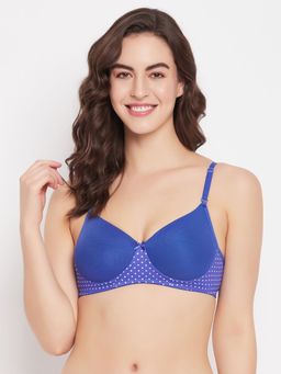 Clovia - Polyamide Printed Padded Full Cup Wire Free T-Shirt Bra - Blue