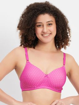 Clovia - Polyamide Polka Padded Full Cup Wire Free T-Shirt Bra - Pink