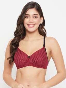Clovia - Cotton Printed Padded Full Cup Wire Free T-Shirt Bra - Maroon