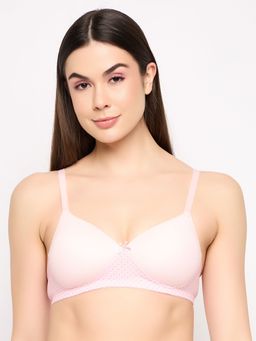 Clovia - Polyamide Printed Padded Full Cup Wire Free T-Shirt Bra - Pink