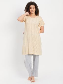 Clovia - Pyjama with Elastic Waistband & Dot Print Short Night Dress (Set of 2)
