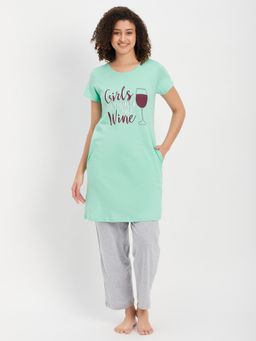 Clovia - Short Night Dress & Pyjama with Elastic Waistband - Cotton Rich (Set of 2)
