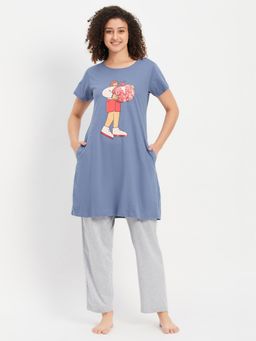Clovia - Short Night Dress & Pyjama with Elastic Waistband (Set of 2)