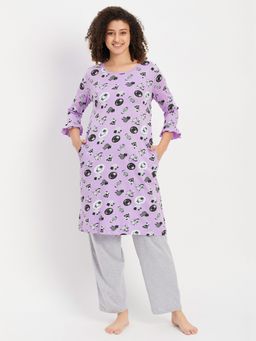 Clovia - Pyjama with Elastic Waistband & Sheep Print Short Night Dress (Set of 2)