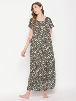 Clovia - Rayon Printed Long Night Dress