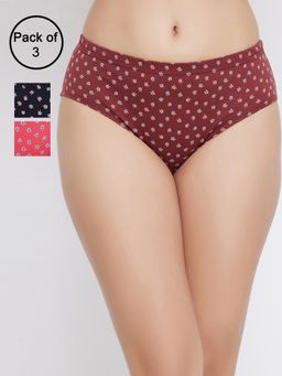 Clovia - Cotton Medium Waist Inner Elastic Hipster Panty (Pack of 3)