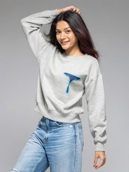 SHAYE - Round Neck Grey Solid Long Sleeves Sweatshirt