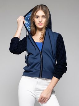 SHAYE - Blue Printed Long Sleeves Hoodie