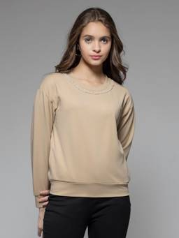 SHAYE - Round Neck Solid Long Sleeves Casual Sweatshirt