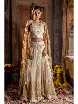 Farha Syed - Beige Lehenga with Blouse and Dupatta (Set of 3)