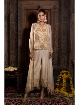 Farha Syed - Beige Jacket with Top and Palazzo (Set of 3)