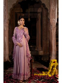 Farha Syed - Purple Anarkali with Pant and Dupatta (Set of 3)