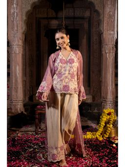 Farha Syed - Pink Jacket with Top and Palazzo (Set of 3)