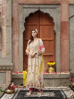 Farha Syed - Multi-Color Anarkali with Palazzo and Dupatta (Set of 3)