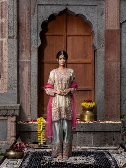 Farha Syed - Multi-Color Kurta with Palazzo and Dupatta (Set of 3)