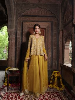 Farha Syed - Yellow Top with Sharara and Dupatta (Set of 3)