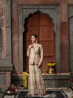 Farha Syed - Beige Blazer with Sharara (Set of 2)
