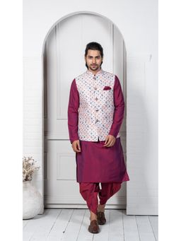 KISAH - Men White Kurta Jacket Set (Set of 3)