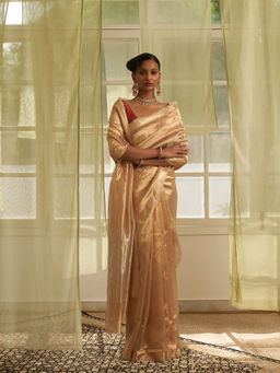Five Point Five - Traditional Border Woven Gold Saree with Unstitched Blouse