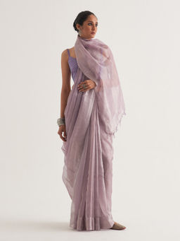 Five Point Five - Purple Woven Stripes Saree with Unstitched Blouse