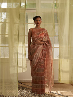 Five Point Five - Multi-Colour Stripes Woven Overall Saree with Unstitched Blouse