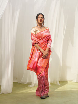 Five Point Five - Pink Woven Zari Saree with Unstitched Blouse