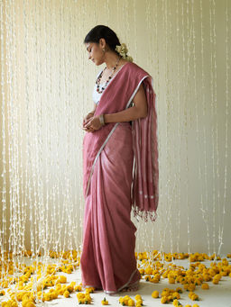 Five Point Five - Mauve Woven Stripes On Pallu Saree with Unstitched Blouse