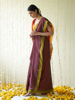 Five Point Five - Multi-Colour Motif Woven Saree with Unstitched Blouse