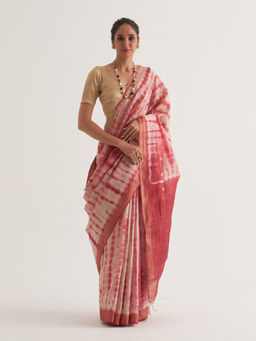 Five Point Five - Pink Shibori Polka Dots Woven Saree with Unstitched Blouse