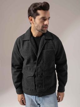 Perch - Men Dark Gray Solid Three Pockets Jacket