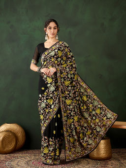 Suha - Womens Ethnic Black Saree with Unstitched Blouse