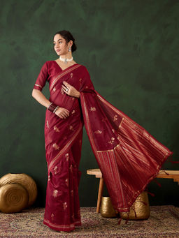 Suha - Womens Ethnic Red Saree with Unstitched Blouse