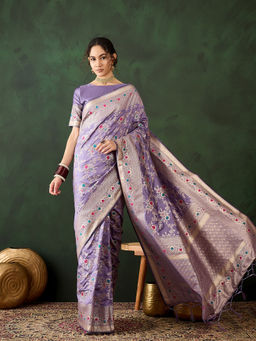 Suha - Womens Ethnic Lavender Saree with Unstitched Blouse