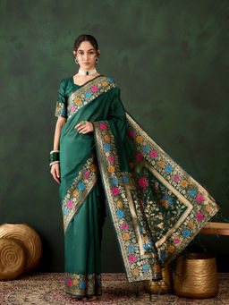 Suha - Womens Ethnic Green Saree with Unstitched Blouse